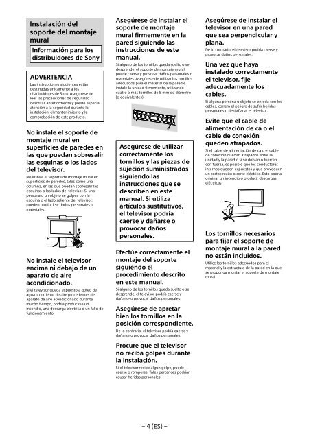 Sony KDL-48R553C - KDL-48R553C Informations d'installation du support de fixation murale Turc