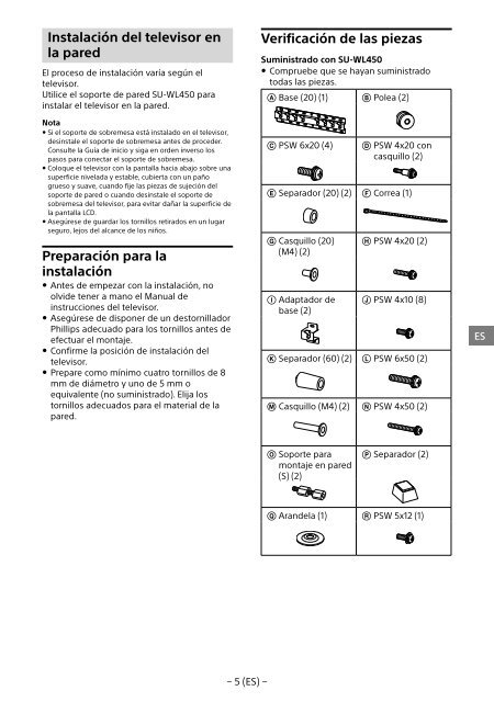 Sony KDL-48R553C - KDL-48R553C Informations d'installation du support de fixation murale Turc