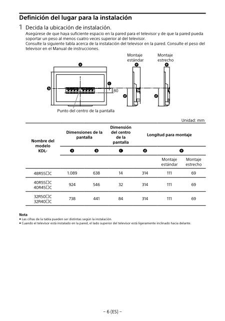 Sony KDL-48R553C - KDL-48R553C Informations d'installation du support de fixation murale Turc