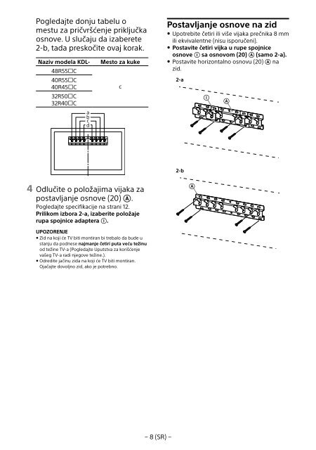 Sony KDL-48R553C - KDL-48R553C Informations d'installation du support de fixation murale Turc