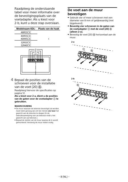 Sony KDL-48R553C - KDL-48R553C Informations d'installation du support de fixation murale Turc