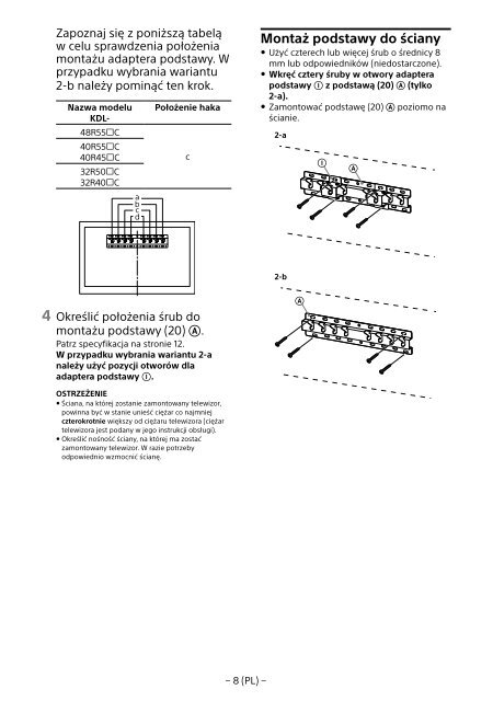 Sony KDL-48R553C - KDL-48R553C Informations d'installation du support de fixation murale Turc