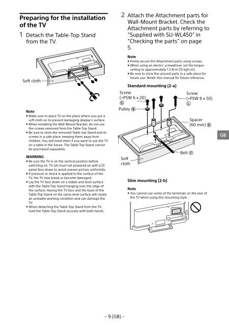 Sony KDL-48R553C - KDL-48R553C Informations d'installation du support de fixation murale Turc