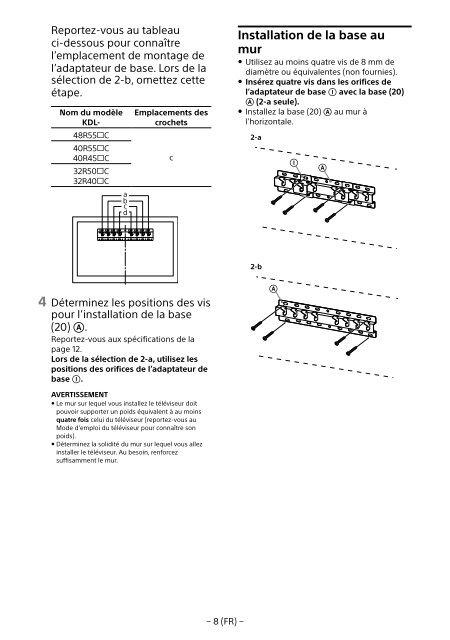 Sony KDL-48R553C - KDL-48R553C Informations d'installation du support de fixation murale Bulgare