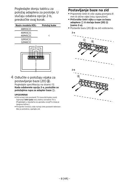 Sony KDL-48R553C - KDL-48R553C Informations d'installation du support de fixation murale Bulgare