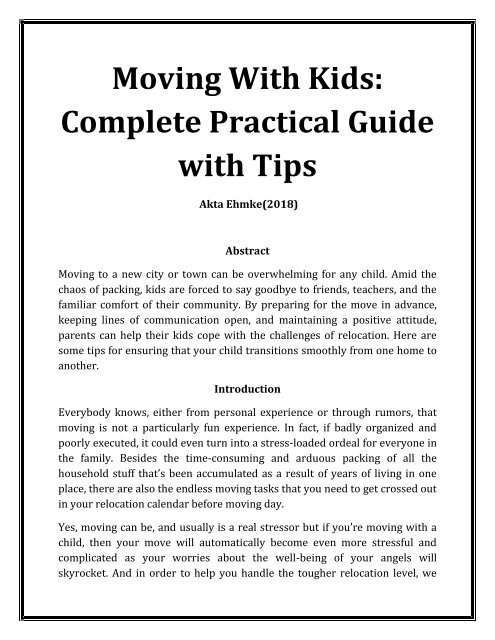 Moving With Kids- Complete Practical Guide with Tips