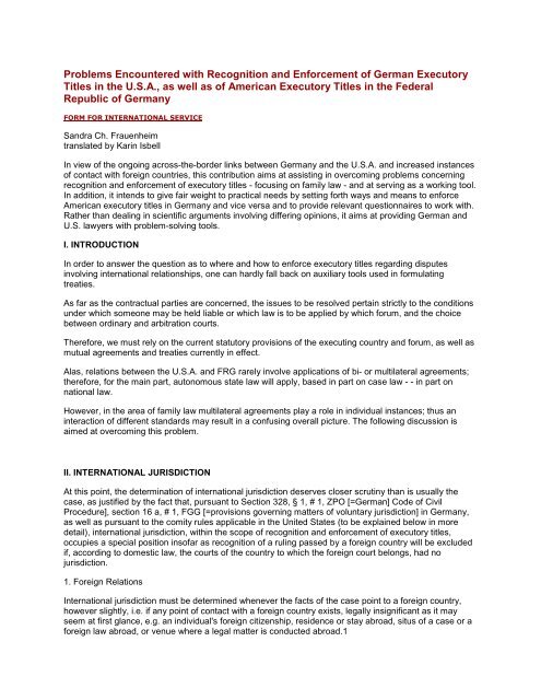 Problems Encountered with Recognition and Enforcement of German