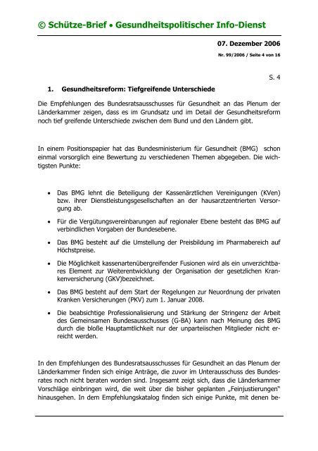 © Schütze-Brief • Gesundheitspolitischer Info-Dienst