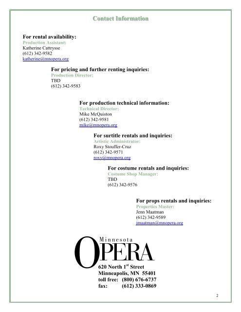 Contact Information - Minnesota Opera
