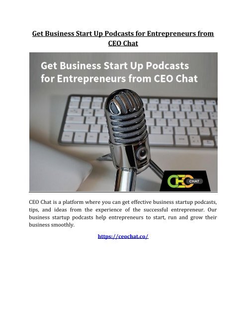 Get Business Start Up Podcasts for Entrepreneurs from CEO Chat