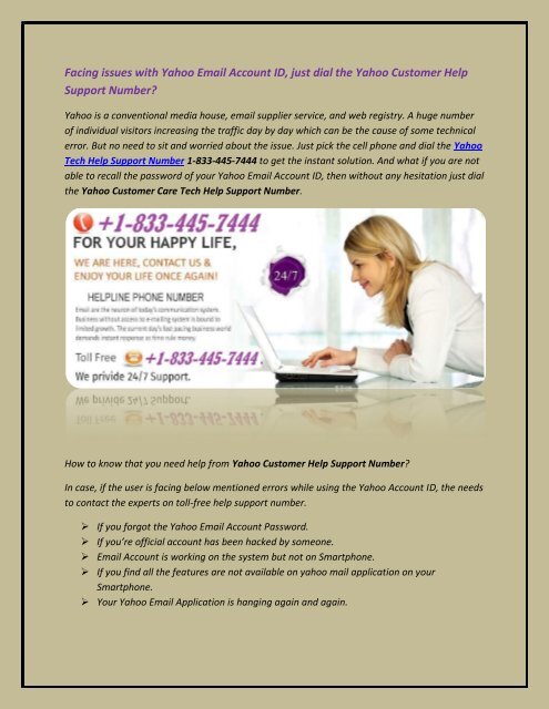 Facing issues with Yahoo Email Account ID Call 1-833-445-7444 customer care number