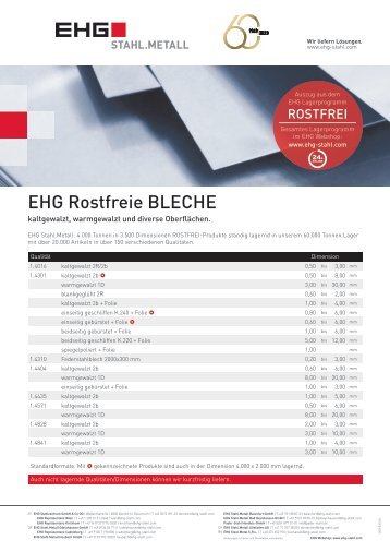 EHG Produktblatt Rostfrei Bleche DE 2023