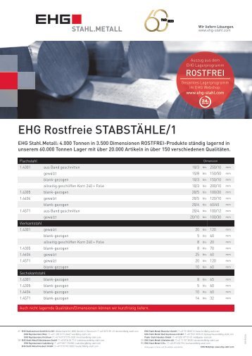 EHG Produktblatt Rostfrei Stabstahl  I DE 2023