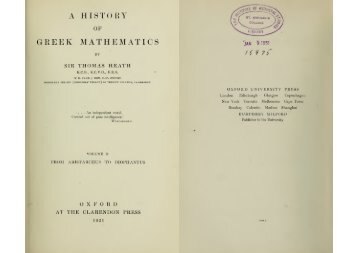 A history of Greek mathematics Vol.II from Aristarchus to Diophantus by Heath, Thomas Little, Sir, 1921