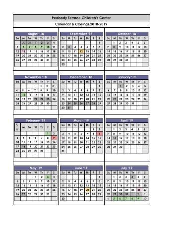 _2018-2019 Calendar & Closings Peabody Terrace Children&#039;s Center
