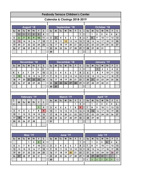 2018 2019 Calendar Amp Closings Peabody Terrace Children 039 S Center peabody academic calendar fall 2021