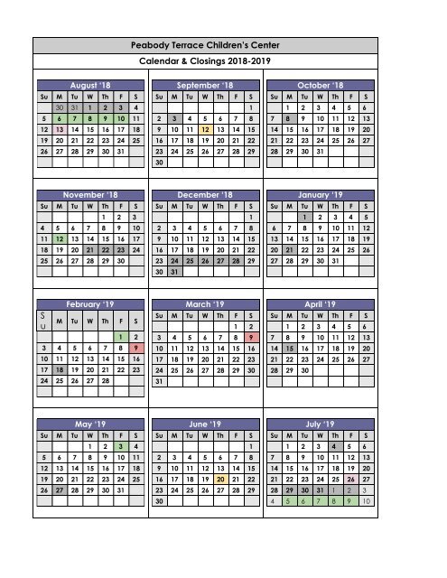 _2018-2019 Calendar &amp; Closings Peabody Terrace Children&#039;s Center