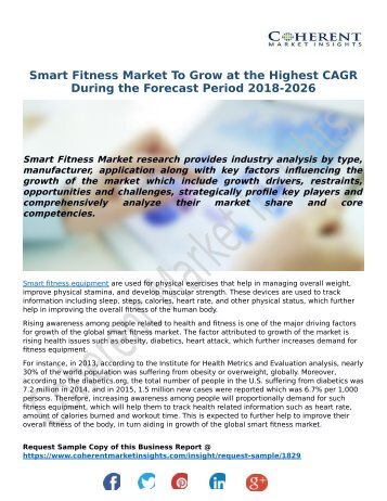 Smart Fitness Market To Grow at the Highest CAGR During the Forecast Period 2018-2026