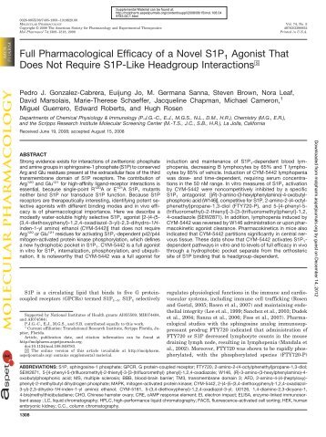 Full Pharmacological Efficacy of a Novel S1P1 Agonist That Does ...