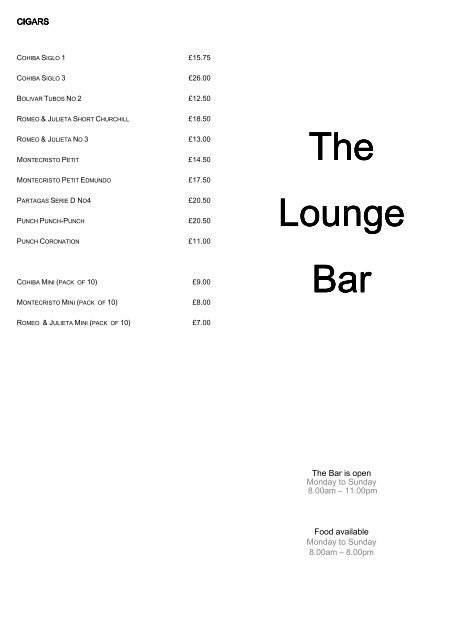 The Lounge Bar Menu - Royal Automobile Club