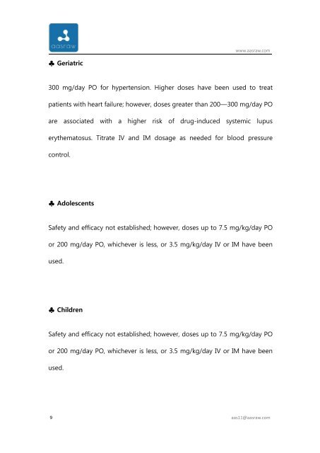 Hydralazine HCL(304-20-1): Work & Dosage & Side Effects | AASraw