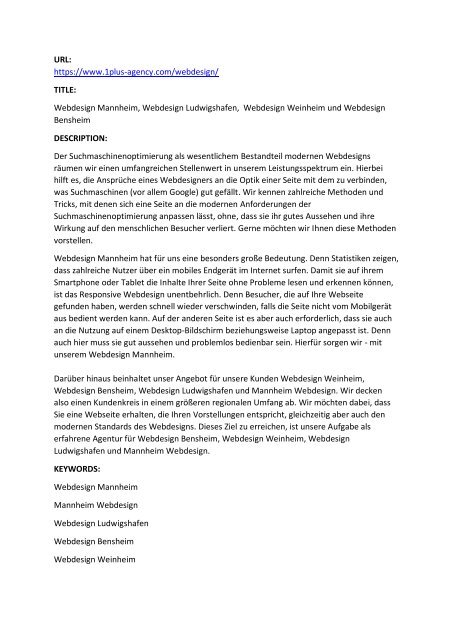Webdesign Mannheim, Webdesign Ludwigshafen,  Webdesign Weinheim und Webdesign Bensheim