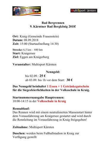 Ausschreibung Rad Bergkönig 2018