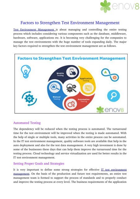 Factors to Strengthen Test Environment Management