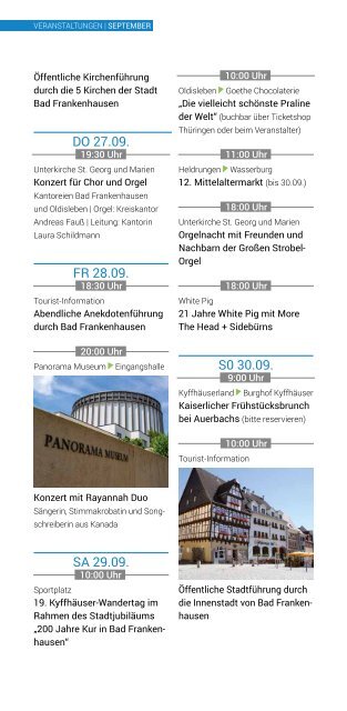 Veranstaltungskalender Juli bis September für Bad Frankenhausen und Umgebung
