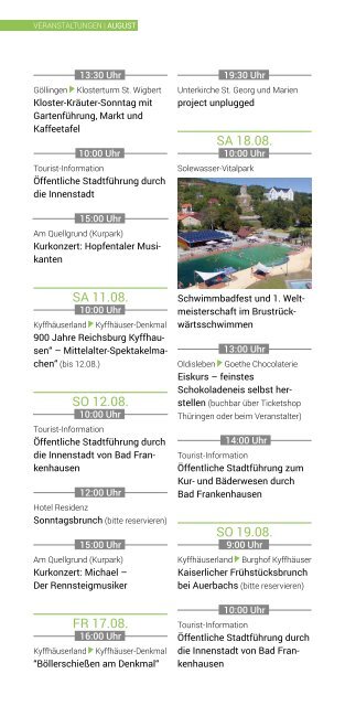 Veranstaltungskalender Juli bis September für Bad Frankenhausen und Umgebung