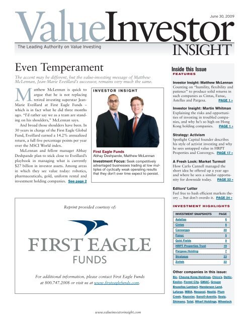 Inside this Issue - First Eagle Funds