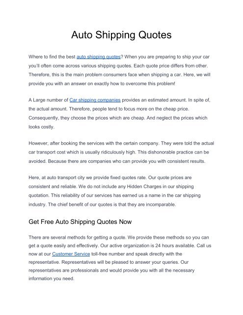 Auto Shipping Quotes