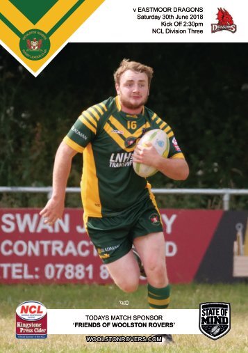 2018 Woolston Rovers Matchday Programme Eastmoor Dragons 300618