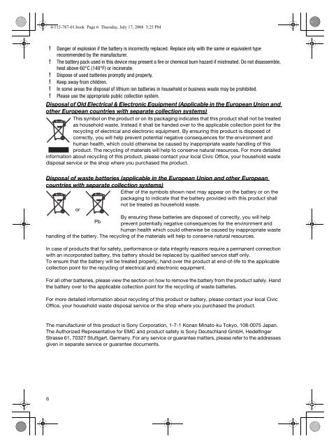 Sony VGN-NS11M - VGN-NS11M Documents de garantie Anglais