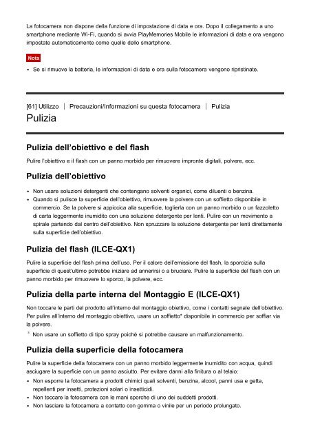 Sony ILCE-QX1 - ILCE-QX1 Manuel d'aide Italien