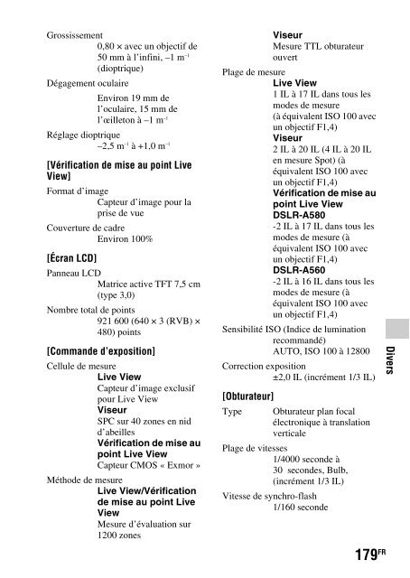 Sony DSLR-A560 - DSLR-A560 Consignes d&rsquo;utilisation