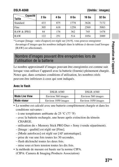 Sony DSLR-A560 - DSLR-A560 Consignes d&rsquo;utilisation