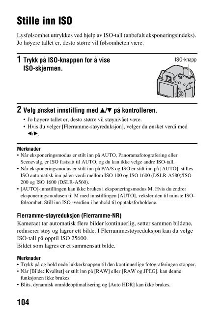 Sony DSLR-A560 - DSLR-A560 Consignes d&rsquo;utilisation Norv&eacute;gien