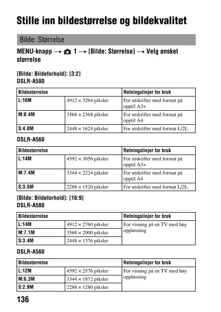 Sony DSLR-A560 - DSLR-A560 Consignes d&rsquo;utilisation Norv&eacute;gien