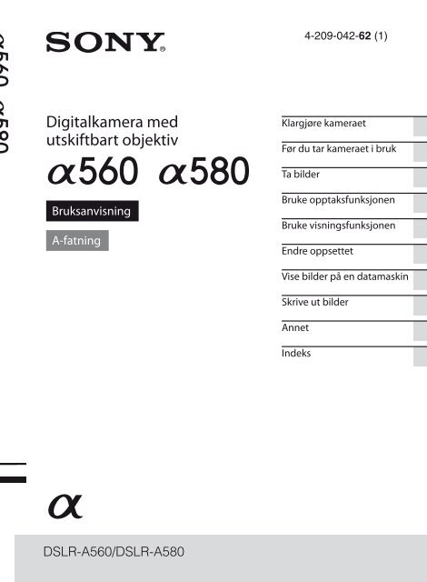 Sony DSLR-A560 - DSLR-A560 Consignes d&rsquo;utilisation Norv&eacute;gien