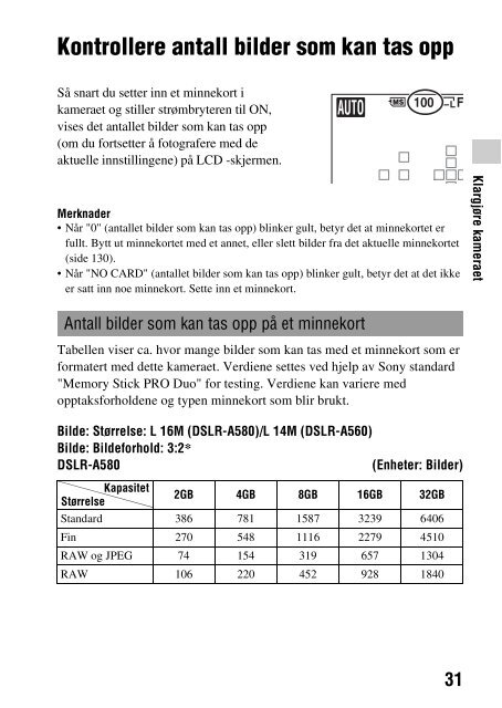 Sony DSLR-A560 - DSLR-A560 Consignes d&rsquo;utilisation Norv&eacute;gien