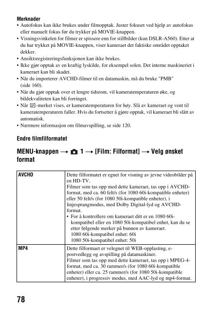 Sony DSLR-A560 - DSLR-A560 Consignes d&rsquo;utilisation Norv&eacute;gien