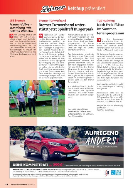 BREMER SPORT Magazin | Juli-August 2018