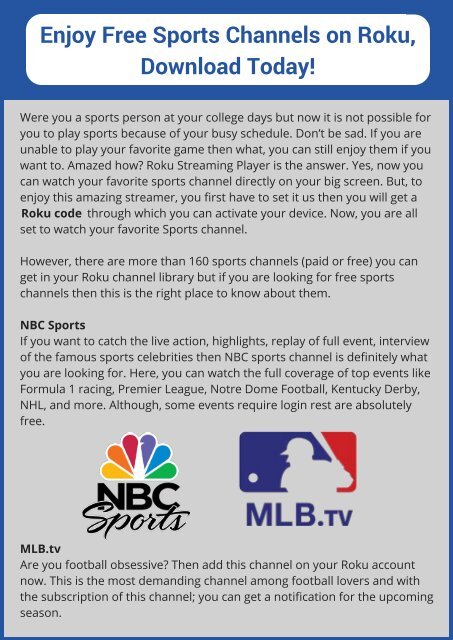 Stream Free Sports Channels on Roku Player