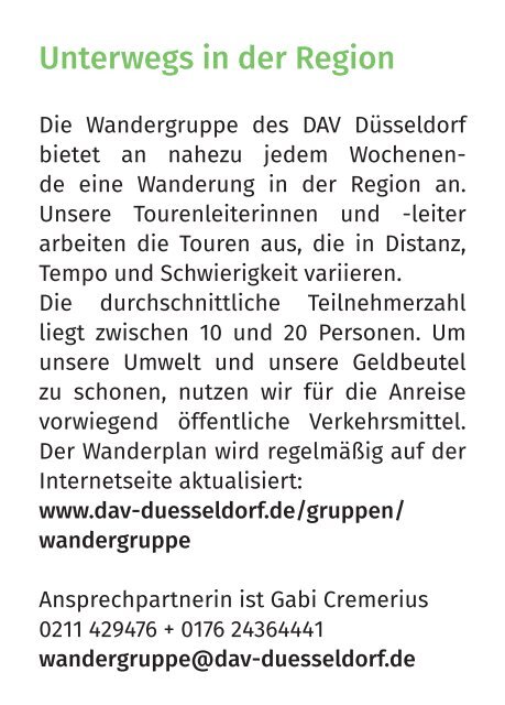 DAV Düsseldorf Wanderplan