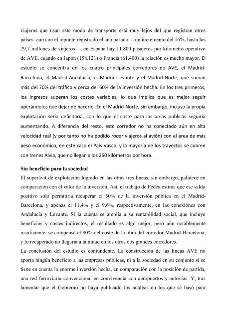 Dossier de Informes económicos y técnicos que desaconsejan el modelo ferroviario AVE español