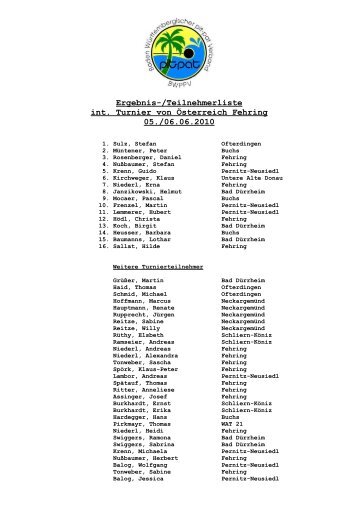 Ergebnis-/Teilnehmerliste Dreikönigsturnier Ofterdingen 06