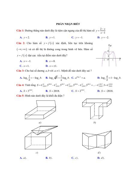 BỘ ĐỀ THI THỬ THPTQG NĂM 2018 - MÔN TOÁN - LÊ BÁ TRẦN PHƯƠNG (ĐỀ 1-9) - CÓ LỜI GIẢI CHI TIẾT