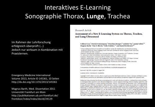Weltweit 1. interaktives E-Learning zur Lungensonographie (2010)