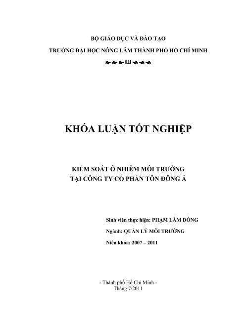 KIỂM SOÁT Ô NHIỄM MÔI TRƯỜNG TẠI CÔNG TY CỔ PHẦN TÔN ĐÔNG Á